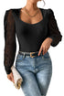Frenchy Contrast Lace Bishop Sleeve Bodysuit